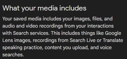 BenAnardd's tweet photo. Google now saves the pictures, videos, and audio recording you use on google search services by default

Think for example when you search a photo with google lens or use the audio option on google translate. 

This is insane! Remember, nothing you do on google is private. https://t.co/mkB5FTiLO0