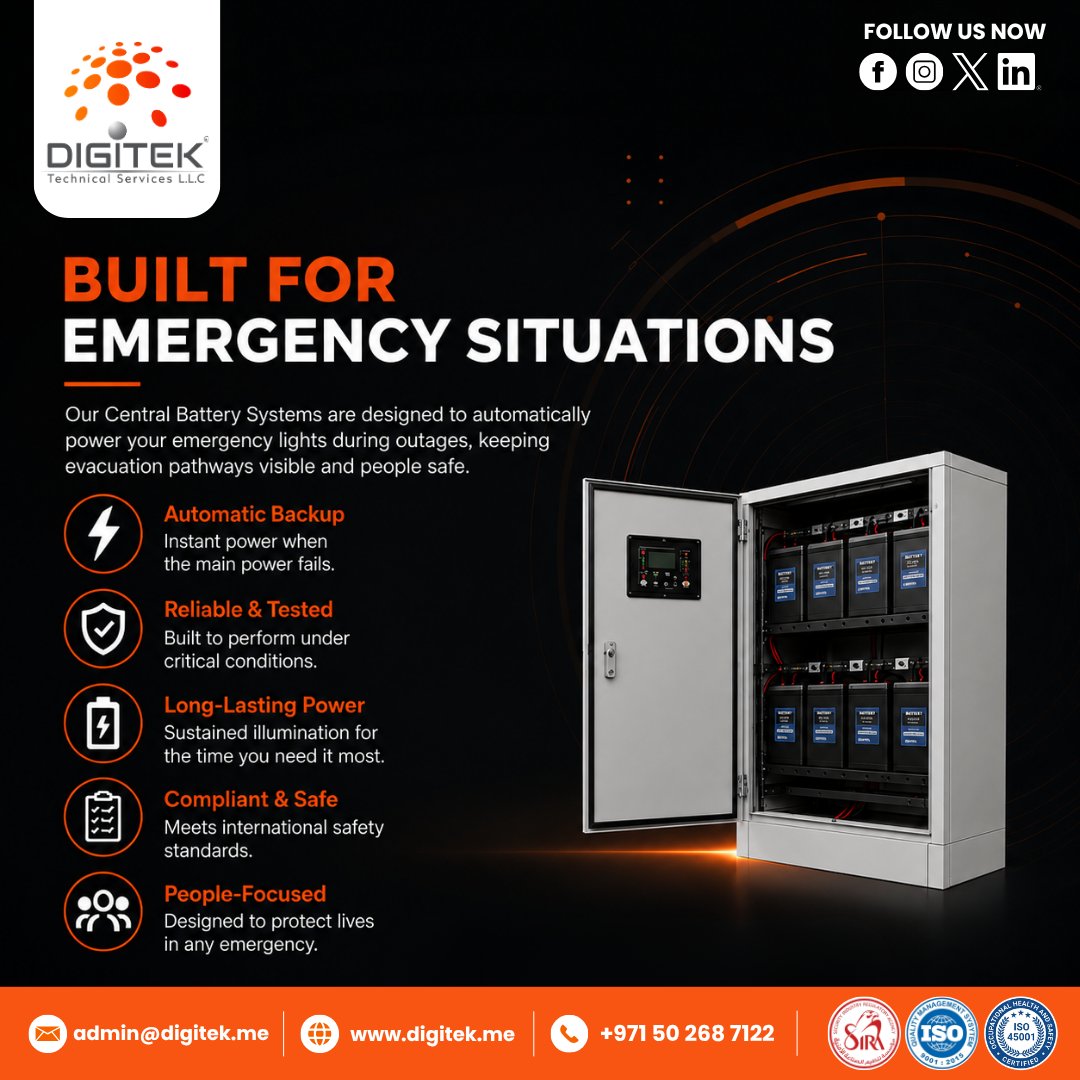 8a3cde884d6d461's tweet photo. Built for emergenciesโCentral Battery Systems deliver reliable backup power when it matters most.
Keep your emergency lighting ready. Contact Digitek Technical Services today.
#CentralBatterySystem #EmergencyLighting #BackupPower #DigitekTechnicalServices https://t.co/ulX4zGDExW