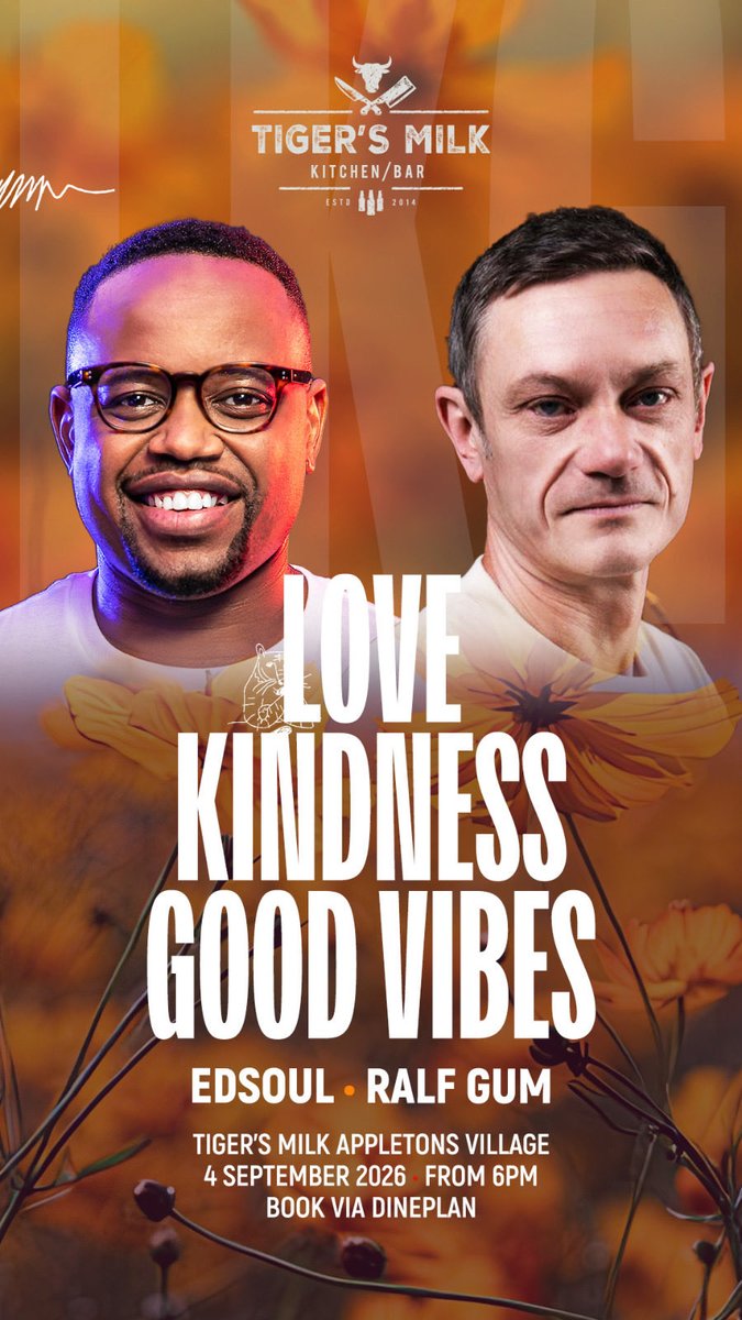 RalfGUM's tweet photo. T O D A Y
 
Friday 04 Sept 2026
Tiger’s Milk Appleton’s Village, Randburg 21.00 https://t.co/VxG6oTNy8V