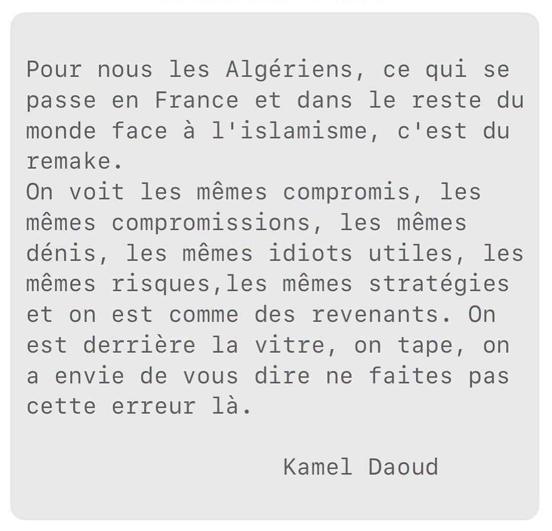 Rasah13's tweet photo. Écoutez Kamel Daoud, écoutez Boualem Sansal,  ils savent de quoi  ils parlent eux. Ils l’ont vécu. https://t.co/Xzzapu7Ltp