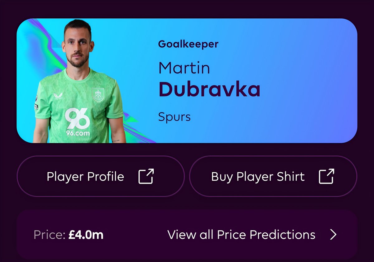 athemvedfpl's tweet photo. The £4.0m goalkeeper to have on your WC team 👀

Kinsky struggling to convince in goal for Spurs. If he loses his place, Dubravka could step straight in as a £4.0m starter. 🧤

Keep Dubravka as your second keeper — and even if he doesn’t play, that’s fine. But if he plays, you could have a huge budget enabler on your hands. 👀📈

#FPL #FPLcommunity