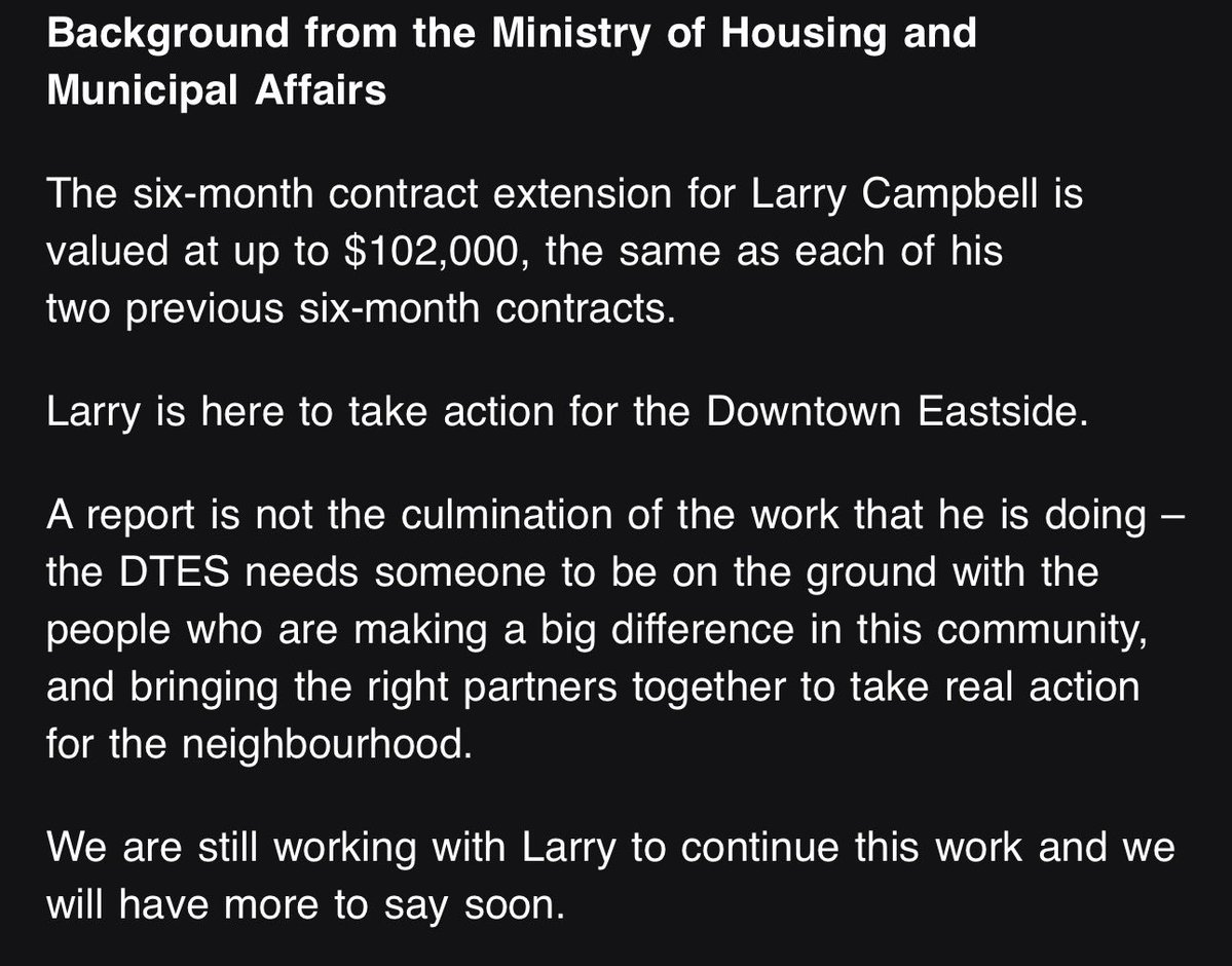 bobmackin's tweet photo. I asked PR staff for @christineeboyle a simple question. 
Has @dave_eby $204K/year #DTES czar Larry Campbell submitted a single report? If so, please  show me. 
They sent this word salad. #bcpoli https://t.co/qdbyVk0AQE