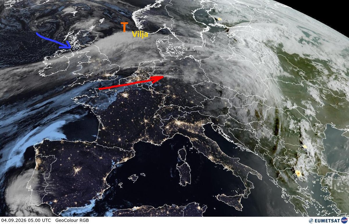 WetterKontor's tweet photo. Die Wolkenbänder von Tief Vilja auf dem aktuellen Satellitenbild von heute morgen gut zu erkennen: https://t.co/ID3k2vangK
#Wetter #Satellitenbild #Europa #Meteosat #Tief #Vilja https://t.co/JxYBtyFuXT