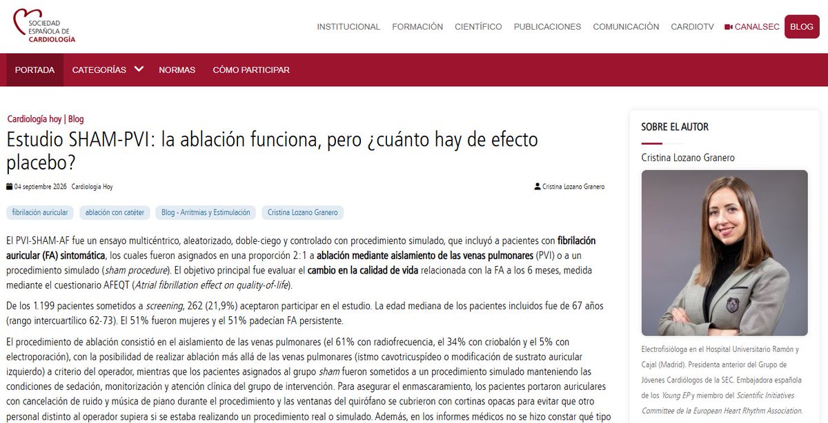secardiologia's tweet photo. "La ablación consiguió reducir de forma clara la recurrencia de FA, pero esta diferencia no se tradujo en una mejoría adicional de la calidad de vida", destaca @cris_lozano. #BlogSEC @jovenesSEC https://t.co/CF0VdsDilb https://t.co/6dKY2lg0Po