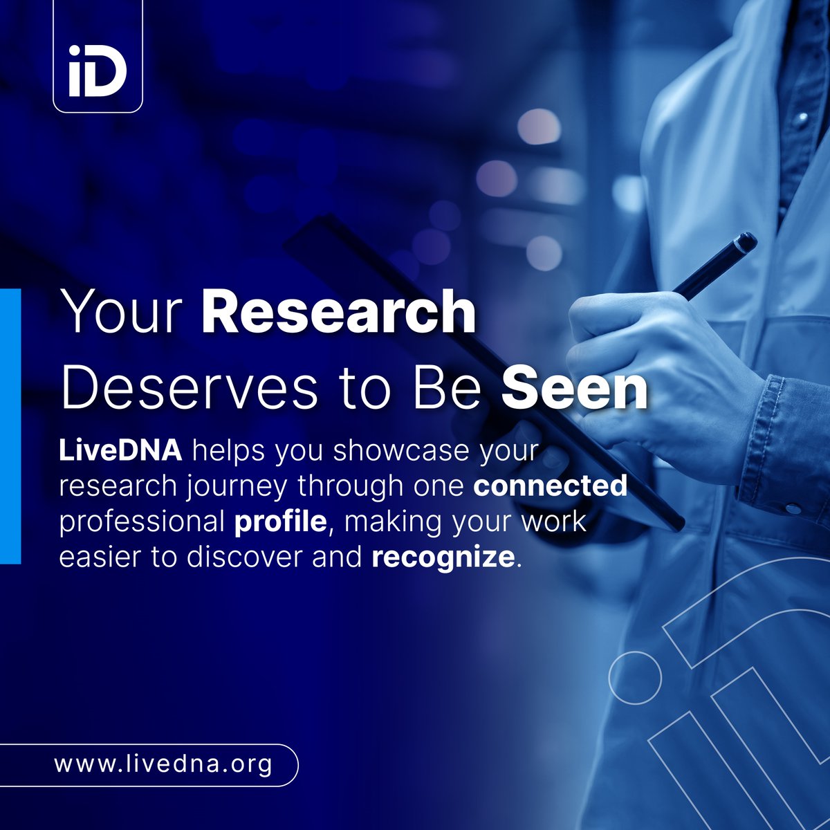 livednaofficial's tweet photo. LiveDNA helps you showcase your research journey through one connected professional profile, making your work easier to discover and recognize.

https://t.co/FOEd0fdpSo

#LiveDNA #ResearchIdentity #ResearchVisibility #Researchers #AcademicProfile #ResearchImpact #GlobalResearch https://t.co/OqIRpcP7dd