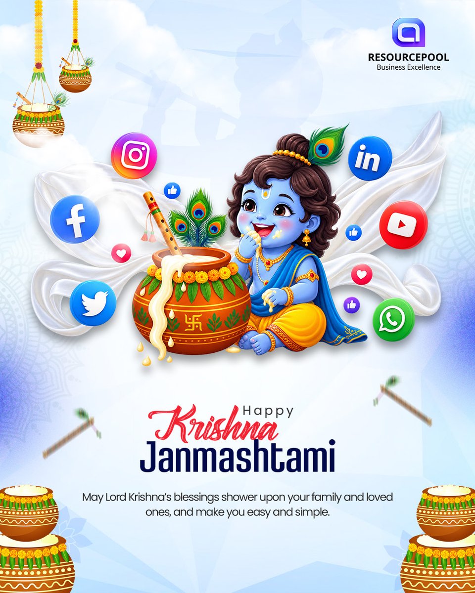 aresourcepool's tweet photo. 🦚 Happy Krishna Janmashtami! 💙

May Lord Krishna bless you with happiness, peace, prosperity &amp; success. 🙏✨

Aresourcepool wishes everyone a very Happy &amp; Blessed Janmashtami! 🦚

#HappyJanmashtami #KrishnaJanmashtami #LordKrishna #Aresourcepool #RadheKrishna #Janmashtami2026 https://t.co/c47c4s6ok2