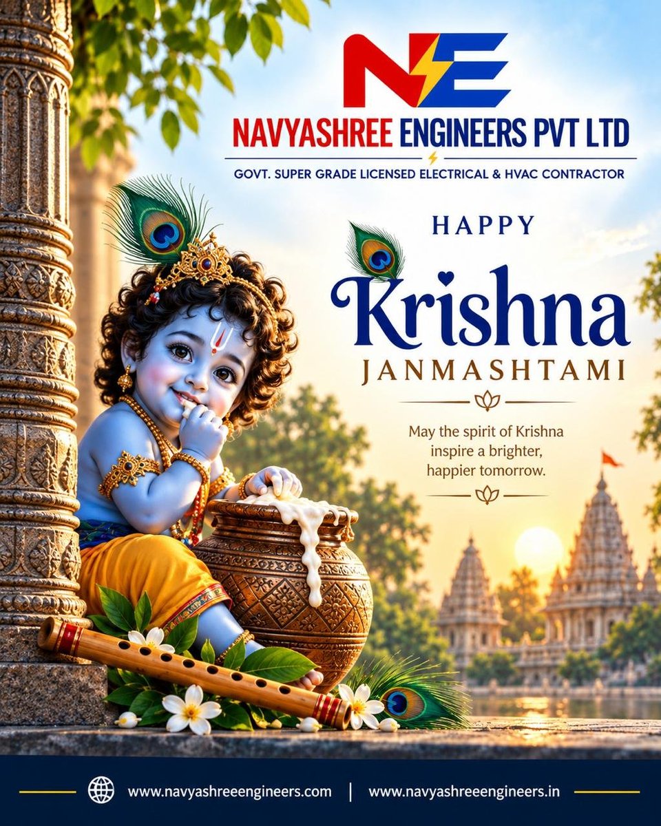 navyashreeeng's tweet photo. 🦚✨ Happy Krishna Janmashtami Wishes ✨🦚
May Lord Krishna bless you and your family with happiness, peace, prosperity, good health, and success. 🙏💙
May the divine blessings of Shri Krishna fill your life with love, joy and endless positivity.
🌸 Happy Krishna Janmashtami! 🌸 https://t.co/4lASatyxQs