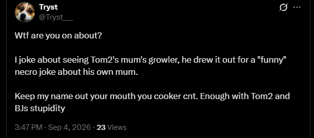 Razor1640's tweet photo. It was a "joke" until you got called out for it & then it became "oh you're #circlejerking"
Cancer was a joke for @CookersRFunny until it was convienent for him to play victim
You go #aroundandaroundincircles failing to justify it
Shut the fuck up @Tryst___
#takenotesliar https://t.co/zrMwjX6cHc