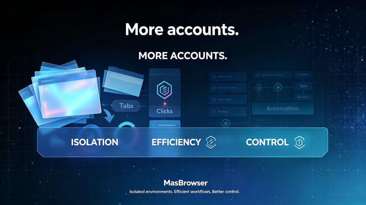 MasBrowser's tweet photo. More accounts.

More complexity.

MasBrowser helps keep things organized.

Isolated environments.
Efficient workflows.
Better control.
#MasBrowser #MultiAccount https://t.co/7vx02VSlsr