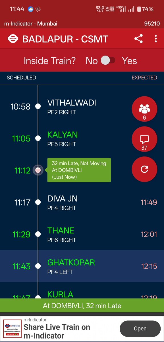 mukeshsrinet's tweet photo. @drmmumbaicr @RailwaySeva @srdomcogbbcr Today also the same story 
@srdomcogbbcr @drmmumbaicr @AshwiniVaishnaw Sir

With Regards https://t.co/TTJH1CpjWX