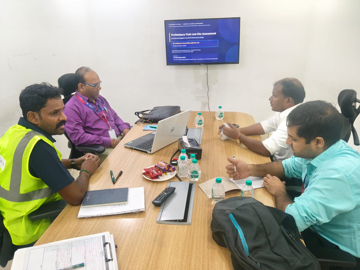 DGFASLI1's tweet photo. On 03.09.2026, RLI Chennai, DGOSH, conducted a preliminary site assessment at Stellantis, Thiruvallur, to plan an Industrial Hygiene Study on ventilation, ACH, humidity and chemical exposure monitoring. #IndustrialHygiene #DGOSH https://t.co/B6h6cVnKLz