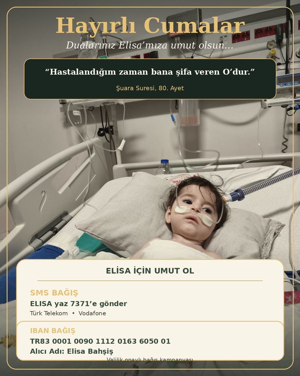 smaelisabahsis's tweet photo. Duaların, umutların ve yardımlaşmanın bereketine sığındığımız bu mübarek günde kalbimiz de dualarımız da minik Elisa ile... Rabbim Elizamıza şifa, bizlere de onun sesine ses olma gücü versin. Hayırlı Cumalar! 🤲🏻🌸
#SmaElisa #ElisayaUmutOl #HayırlıCumalar #SmaDeğilElisaKazansın https://t.co/7X1p2ekMYD