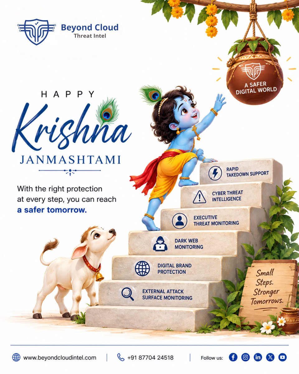 seo_beyondcloud's tweet photo. Small steps. Stronger tomorrows. 🦚

May Lord Krishna’s wisdom guide us through every challenge and towards a safer, brighter future.

Beyond Cloud wishes everyone a joyous Krishna Janmashtami! 🙏✨
...
#Janmashtami2026 #KrishnaJanmashtami #HappyJanmashtami #BeyondCloud https://t.co/BviNthP97w