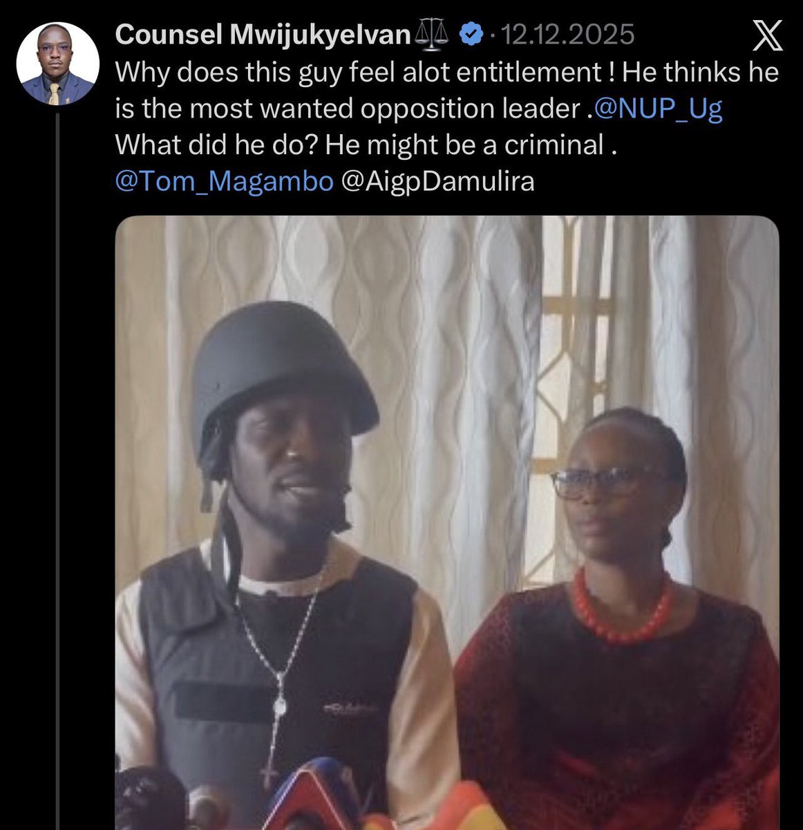 KampalaJournal's tweet photo. Rwabwogo man Mwijukye urinates in his pants as SFC intercept Kampala bound bus on which he was hiding, dragged to the basement to explain his viral tweet.

According to reports, counsel Mwijukye Ivan who has spent the past three days writing long paragraphs of apologies faced it rough when he was dragged off a bus in Ibanda at an SFC mounted road block.

The gumite Rwabwoogo boy authored a critical X post that went viral and triggered sentiments in neighboring Rwanda which eventually caused him retribution.

Now, all eyes are on Duncan Abigaba as the count down of his 48hr ultimatum to the CDF to free Bagonza ticks
#KJNews