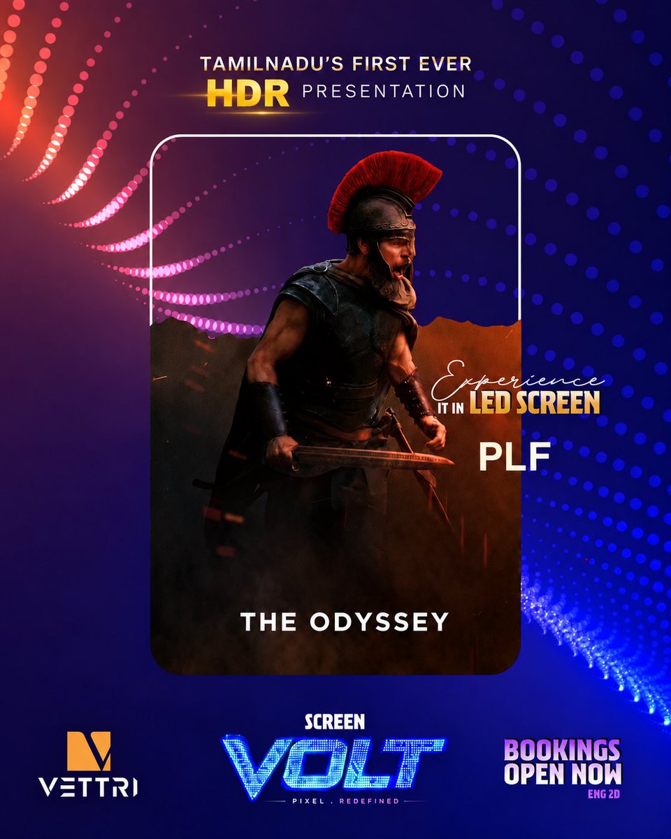 VettriTheatres's tweet photo. A must try for one last time !!!

#TheOdyssey in #HDR in #Volt this weekend !!  

PLF HDR ( 1.85 Flat Ratio ) 
English 2D with Subtitles https://t.co/fs4bzeFOCT