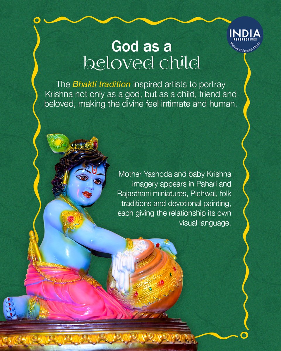 IndPerspectives's tweet photo. From divine icon to beloved child, poet’s muse to folk hero, Lord Krishna has inspired generations of artists. This Janmashtami, discover how India’s many art traditions tell the story of the deity.

#Janmashtami #Pichwai #Madhubani #MiniatureArt #IndiaPerspectives https://t.co/Z71zCW3Kgy