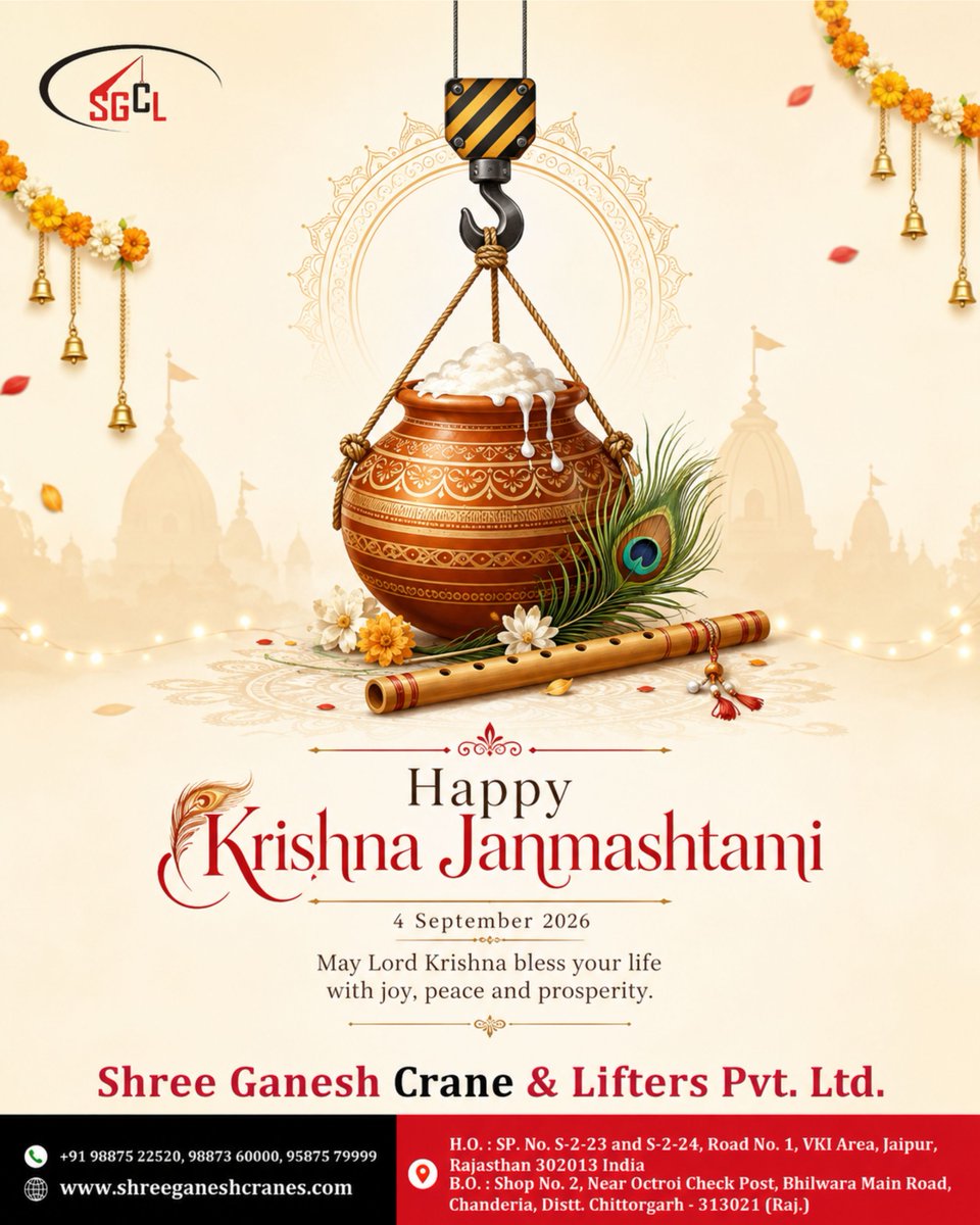 ShreeCrane's tweet photo. ✨ May Lord Krishna fill your life with love, joy, peace, and endless blessings. 🦚💙

Wishing you and your family a very Happy Krishna Janmashtami! 🙏🌸
Jai Shri Krishna! 🪈✨

https://t.co/wYu86YBp5j

#HappyJanmashtami #KrishnaJanmashtami #NandLal  #ShreeGaneshCrane https://t.co/qdgYWubLRz