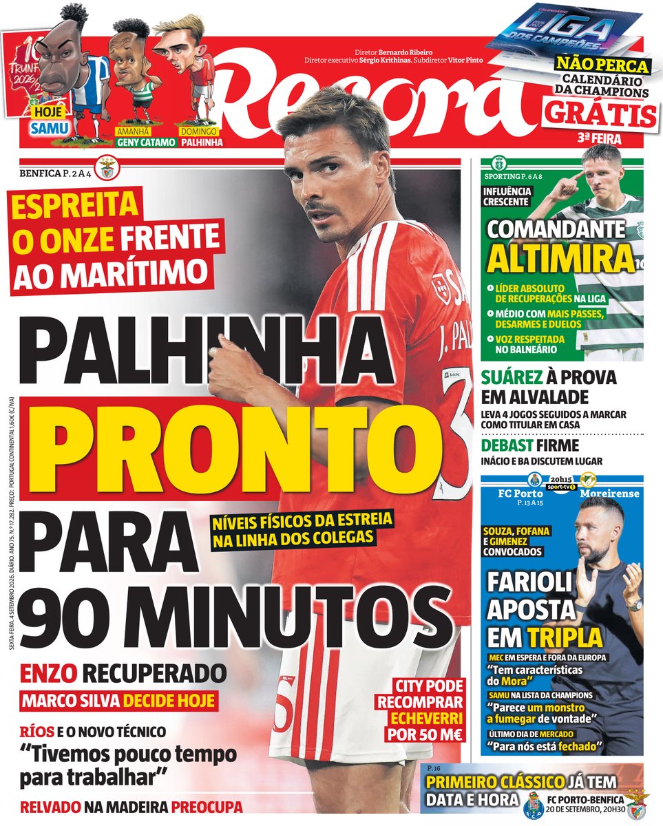 Record_Portugal's tweet photo. Bom dia! A primeira página de Record de hoje, 4 de setembro #capa #record https://t.co/GY7Qo5gRmw