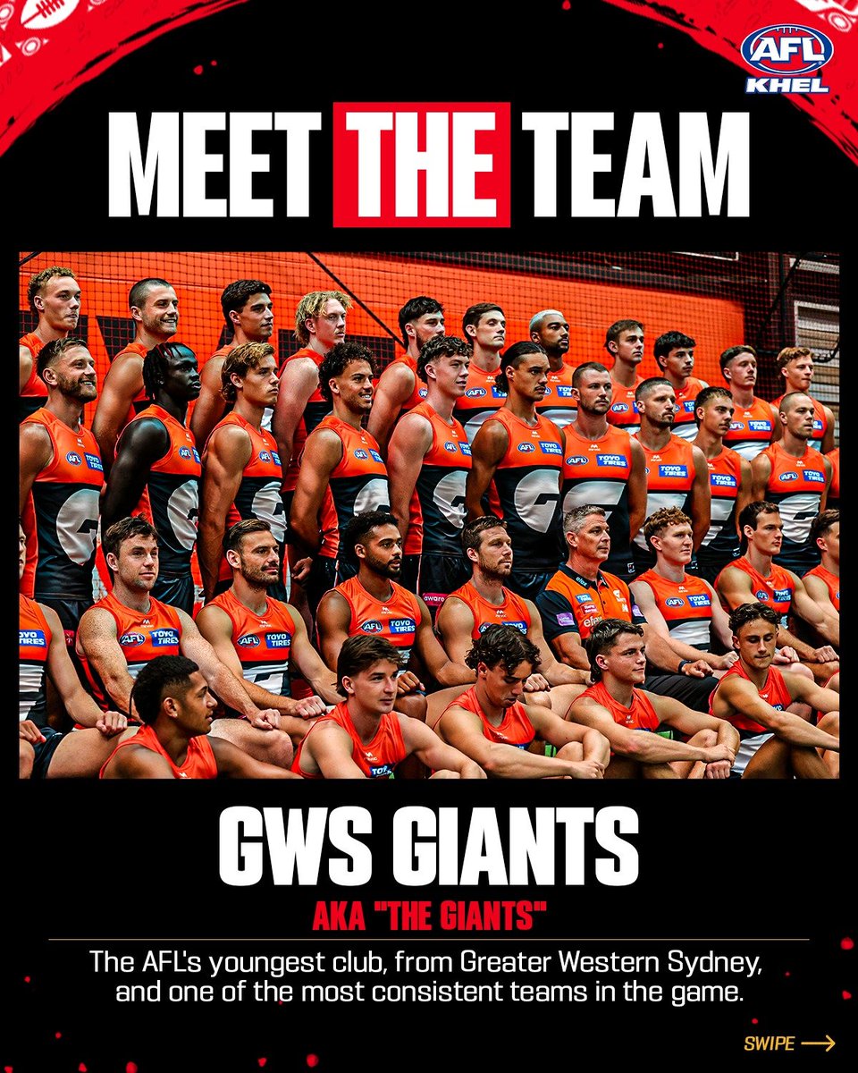 AflKhel's tweet photo. Meet the Team, Episode 12: GWS Giants 🧡🖤

From Greater Western Sydney to becoming one of the AFL's most consistent teams, the Giants have built a reputation for fearless footy and exciting talent 🏉🧡 

#AFLKhel https://t.co/UIXvLsolzy