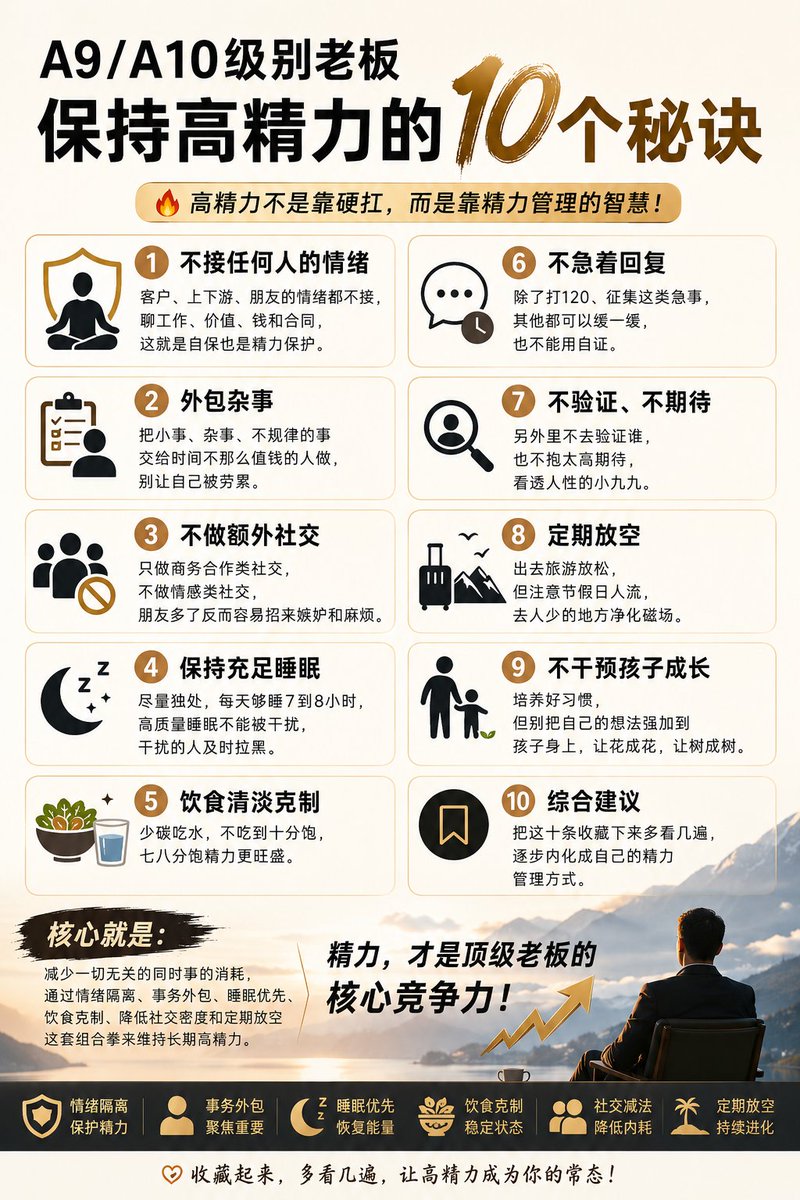 XZchina1038's tweet photo. A9/A10级别老板保持高精力的十个秘诀 https://t.co/bOuaMaRMcx