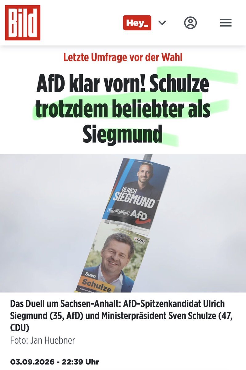 MrsMuckboots's tweet photo. AfD klar vorn – aber Schulze ist beliebter als Siegmund.
Blöd nur, dass am Sonntag Parteien gewählt werden und keine Sympathiepokale verteilt. 😂
Aber irgendwas Positives musste man über Platz 2 ja noch finden. 🥰 https://t.co/TU3JX257Rd