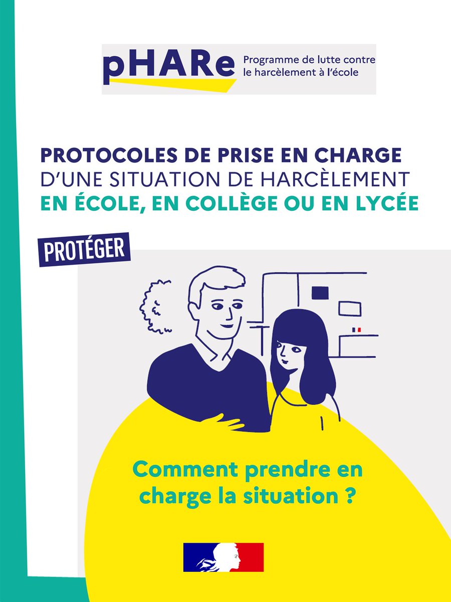 Eduscol's tweet photo. 📍Le protocole national de prise en charge des situations de harcèlement à l'École accompagne les personnels, du signalement jusqu'à la résolution de la situation.

La mise en place de mesures de protection des élèves demeure la priorité.

➡️ https://t.co/BD43ebdSDy https://t.co/gP68V2K6HD