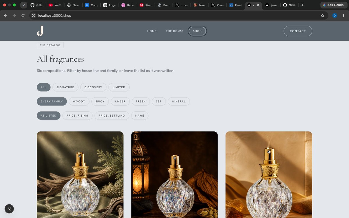 OTimileyin23's tweet photo. Hey guys , just building out the Shop page — dynamic filters (scent, price, collection) + product cards. Getting the UX right before polish. #buildinpublic #webdev #ecommerce https://t.co/bBDvWJi145
