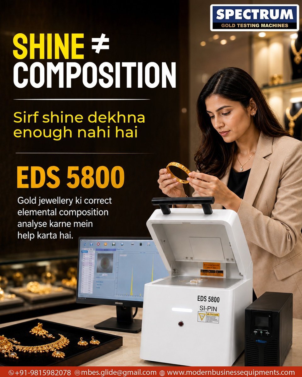 SpectrumXrf's tweet photo. ✨ SHINE ≠ COMPOSITION! A beautiful gold finish doesn’t always tell the full story—accurate elemental analysis matters. 
 EDS 5800 helps analyse elemental composition of gold jewellery for smarter testing and better decisions. 

 https://t.co/0IowwChu2x

#GoldTestingMachine https://t.co/CMUvu9rrWi