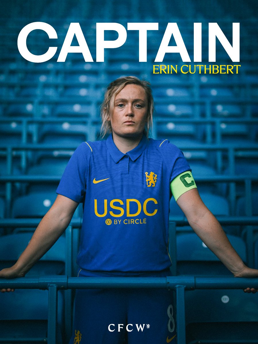ChelseaFCW's tweet photo. Erin Cuthbert. Chelsea captain. 💙 https://t.co/wmZtKxkvpb