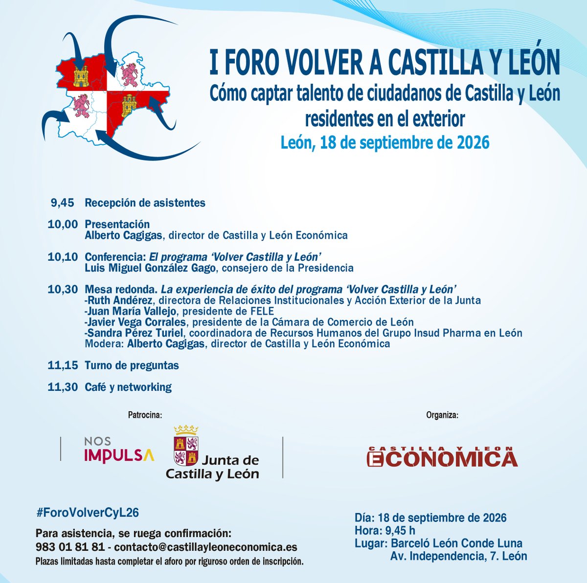 cyleconomica's tweet photo. .@cyleconomica organiza en #León un foro sobre cómo captar el #talento de los #castellanosy leoneses en el #exterior https://t.co/b1e7ydYlZ0 @jcyl @luismiggago @feleleon @ccomercioleon @InsudPharma https://t.co/MeF3sjtRoF