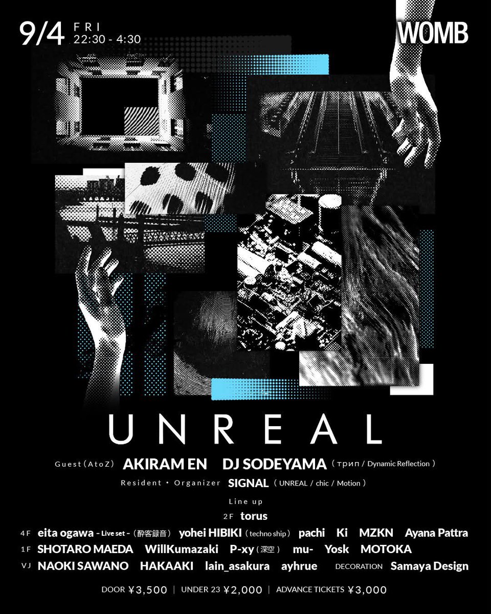 WOMB_Tokyo's tweet photo. 今夜のタイムテーブル
TECHNO

世界中のディガーやパーティーヘッズから支持され、rural、Future Terror等に出演するAKIRAM ENと、25年以上の活動を基にテクノ/ハウスからアンビエント、ダウンビートまで多角的な電子音楽を軸に唯一無二の世界を創る@djsodeyamaが登場!
🎟️https://t.co/SgLeeWGB0g https://t.co/LMdLFLJvyv