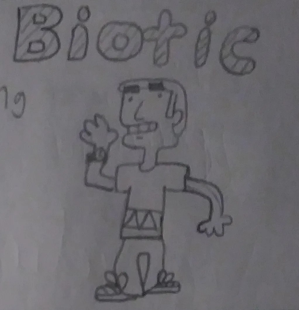 _TylerMon's tweet photo. I was cleaning out my closet and found some of my old biology homework from 2020. And for this assignment I had to draw an infographic showcasing an example of a biotic and an abiotic factor.

This was my drawing of a "biotic" https://t.co/kJp6j2E3YD