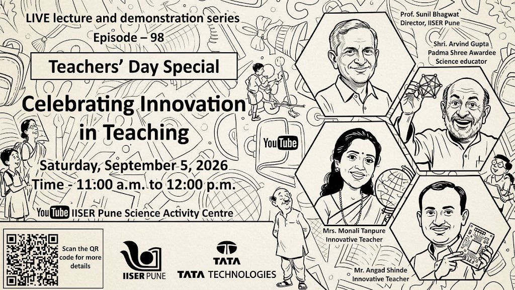 AthaleLab's tweet photo. Teachers Day 2026. YouTube session for school children #iiserpune #education #teaching 

शिक्षक दिवस याच्या निमित्ताने youtube वर लाइव्ह streaming ek दिवस साजरा करणे आयएसर पुणे याच्या चॅनेल वर पहा https://t.co/V5AqoqzSDp
