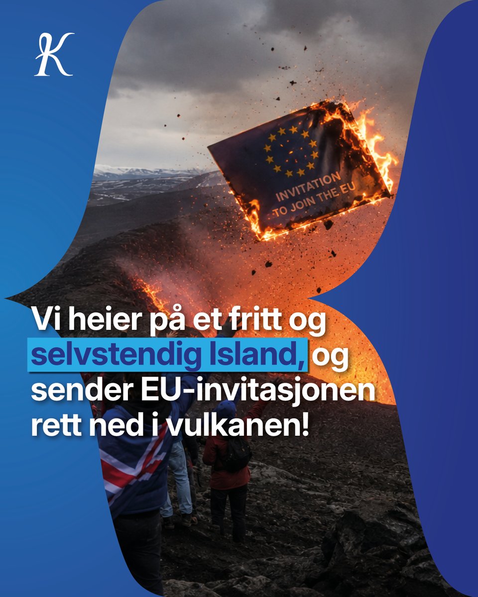 X_Konservativt's tweet photo. Vi ønsker å gratulere Islands beslutning om å ikke gå videre med EU-medlemskap.
Selvstendige nasjoner skal ikke gi fra seg stadig mer makt til et overnasjonalt styre i Brussel. Politikken skal bestemmes av folket  – ikke av institusjoner langt unna dem beslutningene gjelder.

For Island handler det blant annet om kontroll over egne fiskeriressurser. For Norge handler det om våre lover, vår energi, våre naturressurser og vår nasjonale selvråderett.

Derfor sier Konservativt nei til EU/EØS og ja til mer selvråderett.

Ja til europeisk samarbeid – nei til overnasjonal styring. 🇮🇸🇳🇴