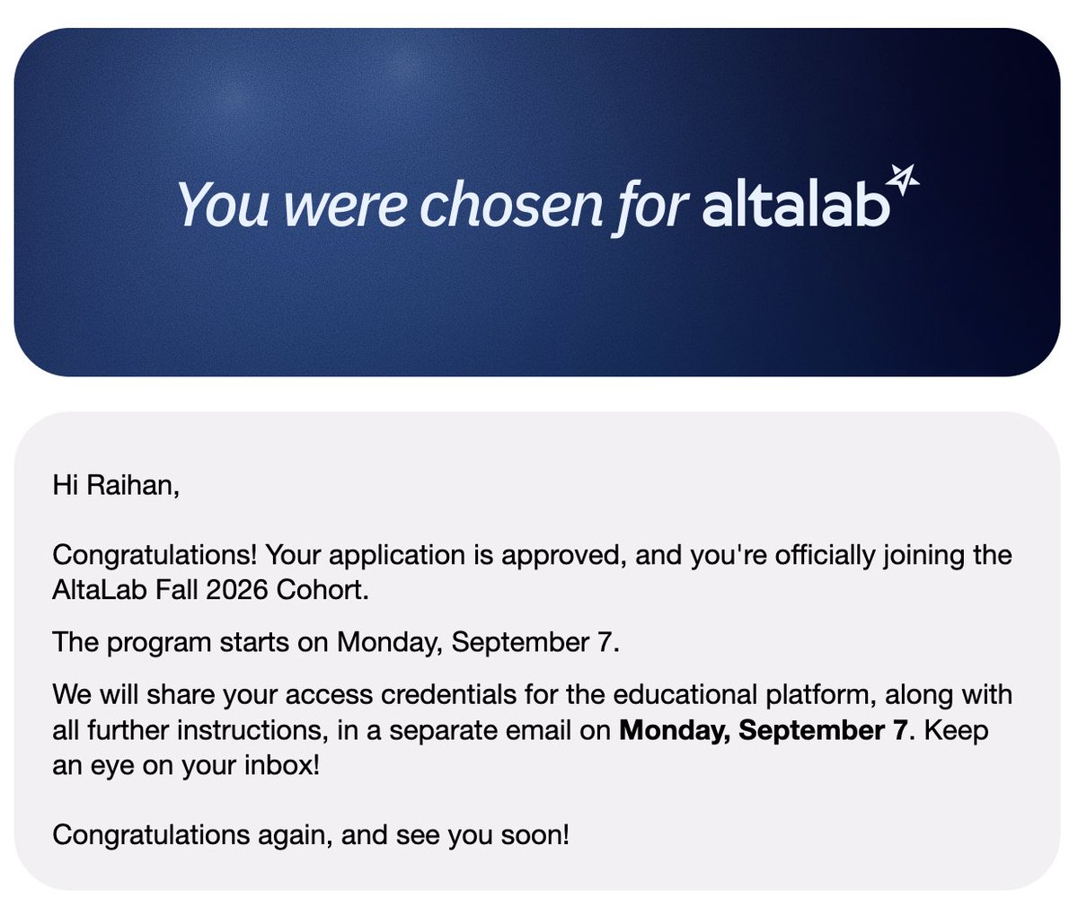 raihankhan_rk's tweet photo. @coldvisit_ai has been accepted into the @altairvc fall 2026 cohort 🚀

can't be more excited 🔥 https://t.co/pWrB2W32Lh