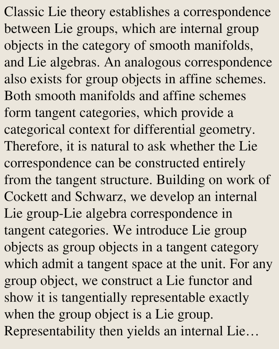 CategoryPapers's tweet photo. The Lie group-Lie algebra correspondence in tangent categories

Marcello Lanfranchi
https://t.co/jj0StQCaad [𝚖𝚊𝚝𝚑.𝙲𝚃 𝚖𝚊𝚝𝚑.𝙰𝙶 𝚖𝚊𝚝𝚑.𝙳𝙶] https://t.co/FkH8NBtM1u