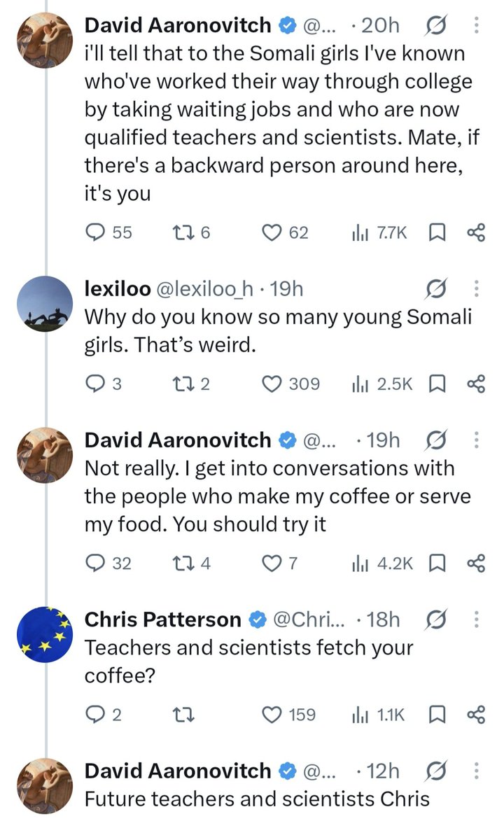 Emptins_Instnct's tweet photo. Funny @DAaronovitch exchange

Imagine being so dense that you don't feel pity for those young people who have been conned

Yes, the Somali girl working part-time at Costa will one day be a scientist because she took out life-ruining debts to "study" at London Met https://t.co/Kd58P1CHcY