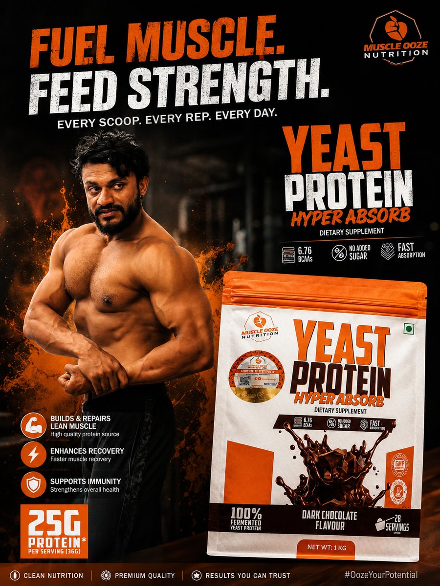 ChantelleSf8bd's tweet photo. MUSCLE OOZE YEAST PROTEIN 
Fuel Muscle. Build Strength. 25g Protein per Serving 
Fast Absorption 
100% Fermented Yeast Protein 
6. 76g BCAAs 
Delicious Dark Chocolate Flavor 
No Added Sugar 
1kg | 28 Servings 
Train Hard. Recover Better. Grow https://t.co/umsNFBQjvb