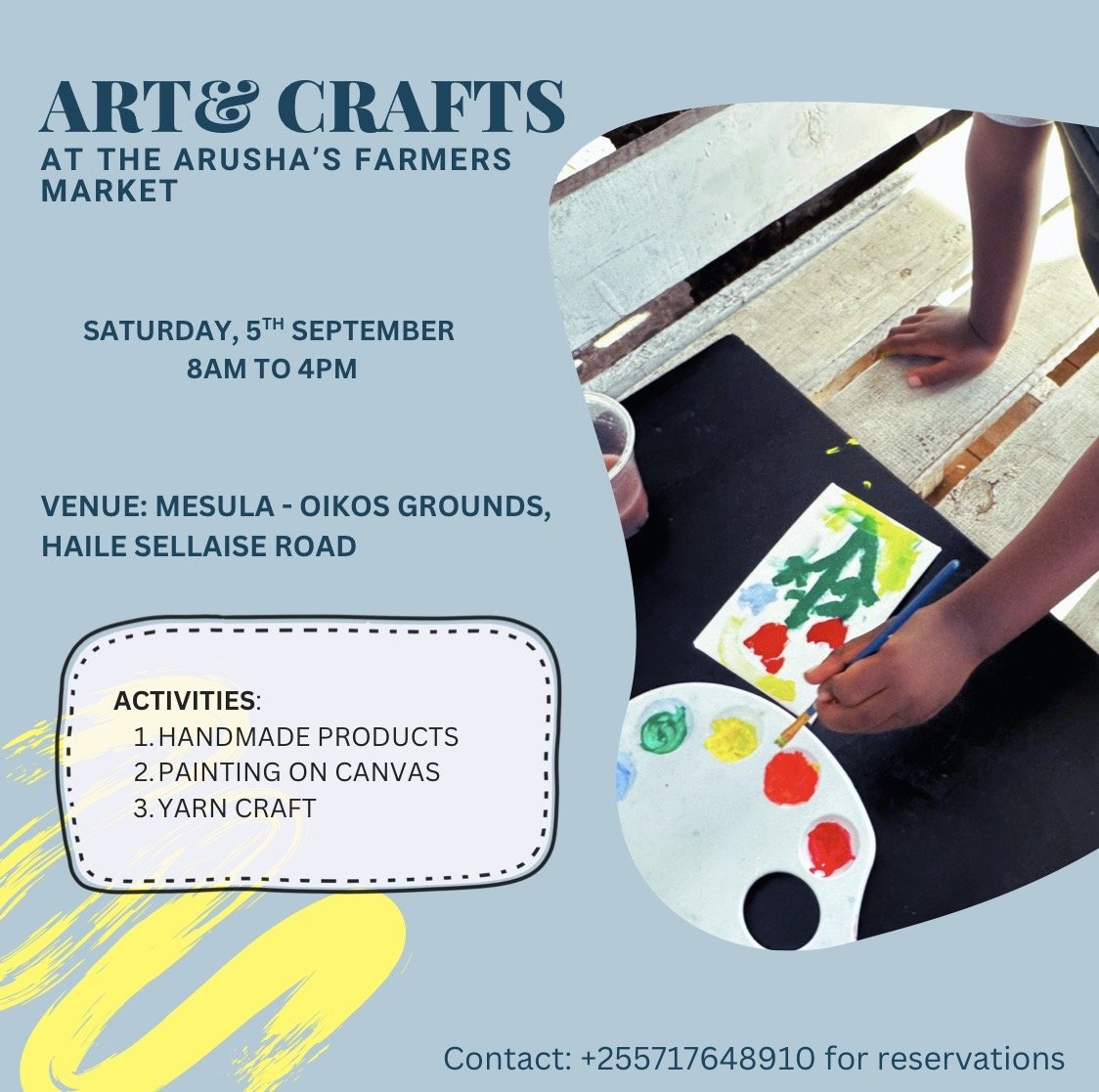 EdenKambi's tweet photo. Come and enjoy some creativity at this Saturday's community market, at Mesula - Oikos grounds!
All these activities are available for kids and adults.
Karibuni sana!
#KambiEden #CreativeCommunity #CommunityMarket #Art #Arusha #Artists #Artisans #CreativeCommunity #Handmade https://t.co/UuqSSXVslA