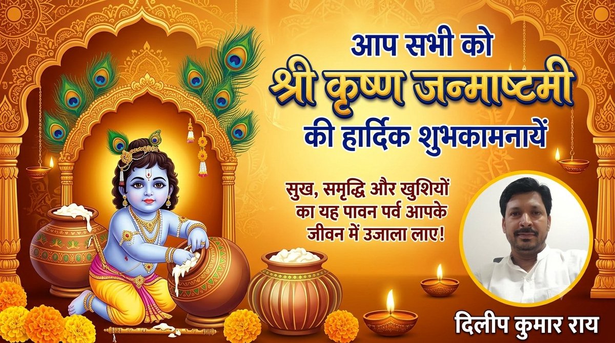 85Dilip's tweet photo. आप सभी को श्री कृष्ण जन्माष्टमी के इस पावन पर्व की हार्दिक बधाई एवं शुभकामनाएं। भगवान श्री कृष्ण आपकी सभी मनोकामनाएं पूर्ण करें और आपके जीवन में सुख, समृद्धि, शांति और उत्तम स्वास्थ्य प्रदान करें।
​जय श्री कृष्णा! 🙏
#ShriKrishnaJanmashtami #KrishnaJanmashtami #Janmashtami2026 https://t.co/Qc3HlqZ8n3