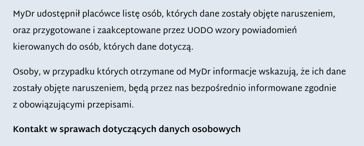 prywatnik's tweet photo. Placówka zajmująca się zdrowiem psychicznym dzieci potwierdza, że dane zdrowotne są dotknięte wyciekiem MyDr. Jest imienna lista ofiar - zostały poinformowane. Zalecenie: zastrzec numer PESEL. Zapewne szczególnie dzieciom to pomoże. https://t.co/XcajQknji8