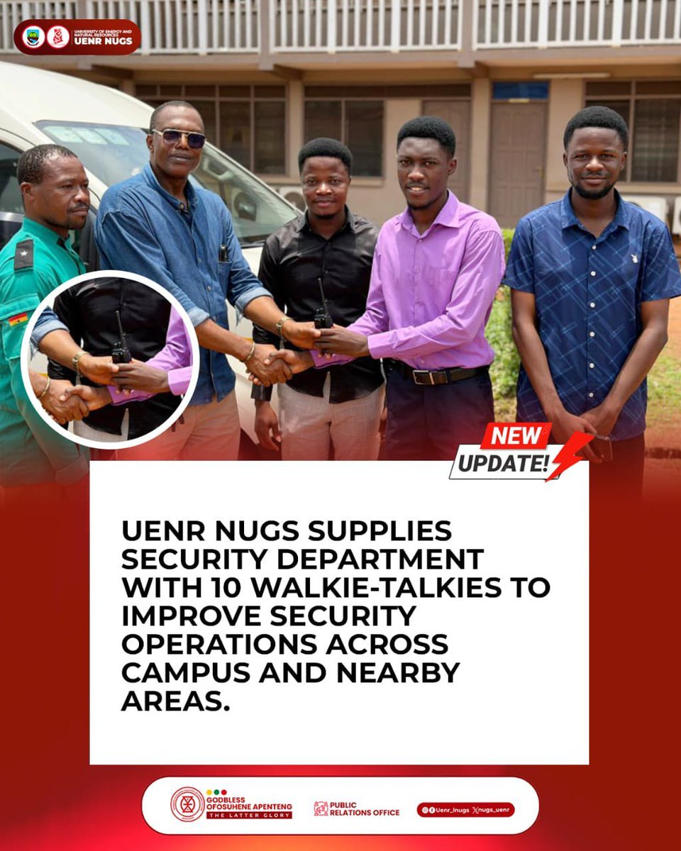 QwesiAdvice's tweet photo. On behalf of the Local NUGS Executive council of UENR, I donated 10 walkie-talkies to UENR Security Department to strengthen communication and improve the efficiency of security operations.

The initiative is aimed at ensuring coordination among security personnel and improving security on and off-campus