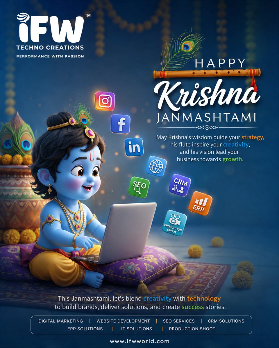 IfwTcpl's tweet photo. Celebrating the divine spirit of Janmashtami with joy, devotion &amp; togetherness. 🦚✨
May Lord Krishna’s blessings fill your life with happiness, peace and prosperity. 💙🙏
Happy Janmashtami! 🌸🪈
#HappyJanmashtami #Janmashtami #KrishnaJanmashtami #RadheRadhe https://t.co/aDlEa1Pkf7