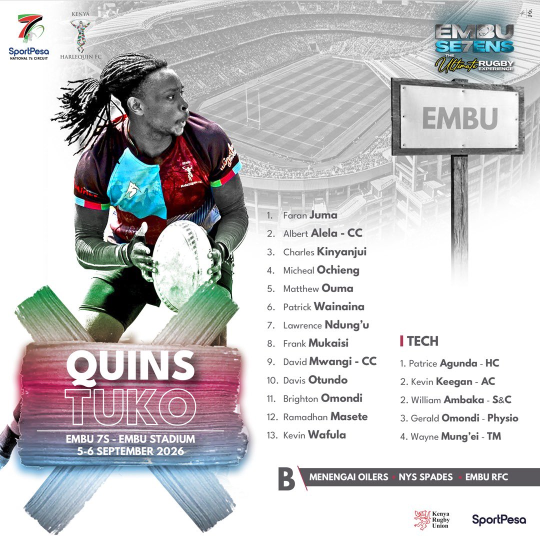KenyaHarlequins's tweet photo. The squads are locked in! 🏉

Our Men’s and Women’s teams are set to battle it out at the Embu 7s.
#KenyaHarlequins 
#Sportpesa7s
#TurnItUp
#Embu7s https://t.co/tWagMMs3wm