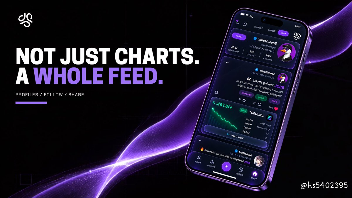 hs5402395's tweet photo. In more detail:

Trader profiles with your real track record
Follow the traders you respect
Status updates, ideas &amp; takes
Likes and replies
Branded trade cards to generate and share

Most "social trading" apps are a chart with a chat box glued on. This isn't that. https://t.co/b4fQpyRNlp