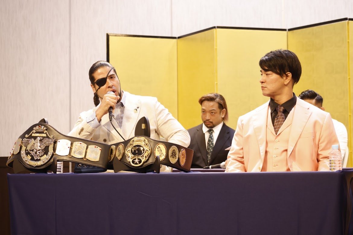 Fujinoumijun's tweet photo. 今日は王道トーナメントの会見があったぞぅ。まずは青柳優馬を奴の地元、松本でDOOMするのだ💀
#ajpw #王道T2026 https://t.co/PISxwExICJ