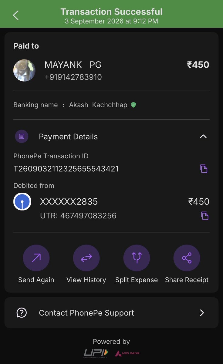 DeodeepPrasad's tweet photo. Hello @TheOfficialSBI on 3rd or September at 9:12pm i accidentally transferred an amount of INR ₹450 to a wrong individual through @PhonePe i want this transaction to get reversed please look into this matter and help me 🙏🏻 https://t.co/PgDtUZnCF1