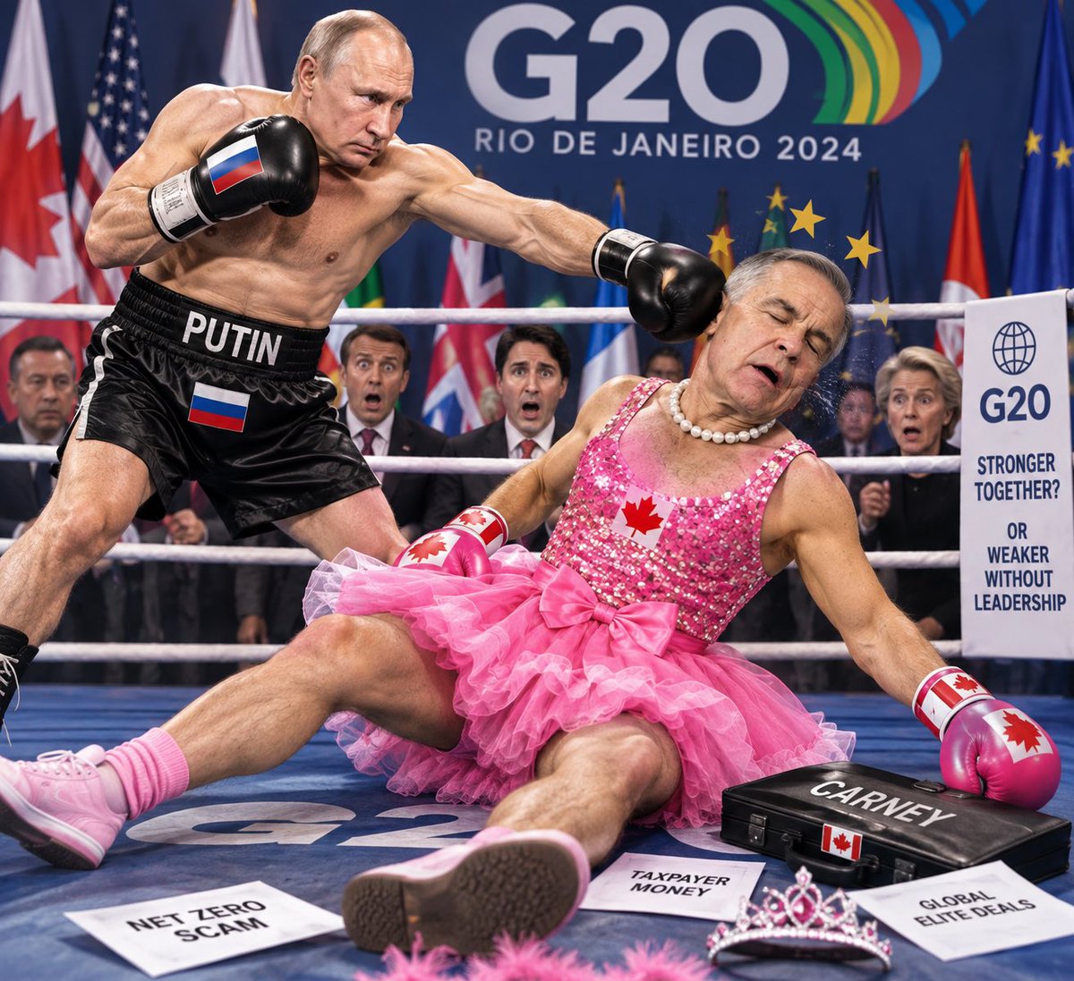Not_A_Libtard44's tweet photo. @6ixbuzztv Lmao! Carney is nothing but an embrassment to Canada!  I'm starting to think Carney is unstable🤪. Putin would wipe the floor up with Carney https://t.co/zswVrlTrzM