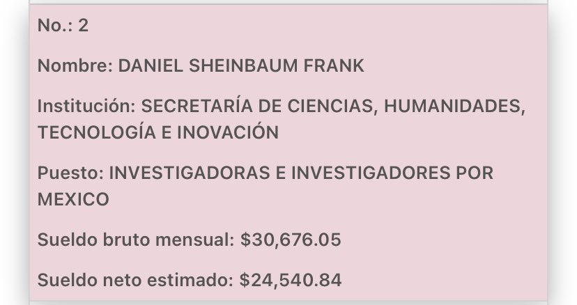 JonaPCruz's tweet photo. ¡SHEINBAUM TIENEN EN LA NÓMINA A SU HERMANO Y SOBRINO! 🔴 

Daniel Sheinbaum gana más de 30 MIL PESOS y el hermano Julio Sheinbaum se embolsa casi 50 MIL PESOS AL MES; esto según COMO INVESTIGADORES; en tanto NIEGA EL NEPOTISMO en la 4T; DESDE 2019 los SHEINBAUM tiene un LUGAR. https://t.co/ZEQh2mlz41