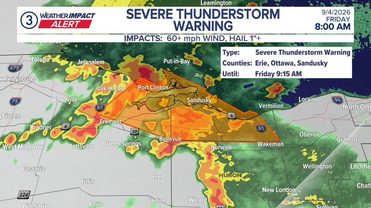 wkycweather's tweet photo. #3News Weather Impact Alert! Severe Thunderstorm Warning for the highlighted area until Sep 04 9:15AM
Keep an eye on the radar with the @wkyc app! #3weather https://t.co/Mmv15xhIFH
